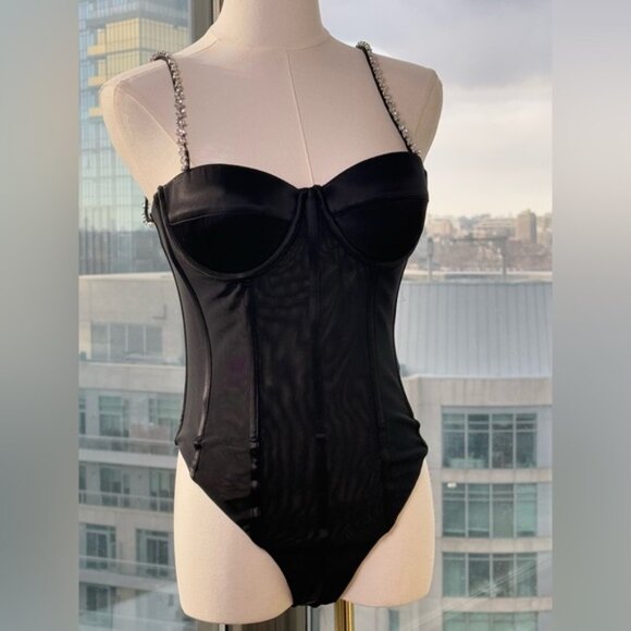 🆕 REBECCA VALLANCE 🧿 NWOT Eclipse Bodysuit, Black Mesh, Star Jewels, Sz US 4 - Picture 6 of 16